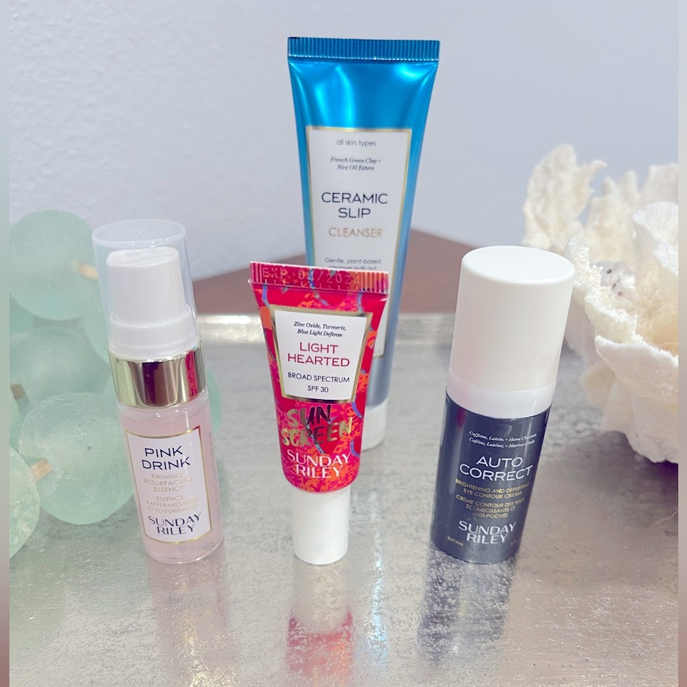 Sunday Riley Autocorrect, Pink Drink, Ceramic Slip Cleaner & Lighthearted SPF